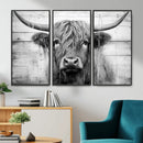 Black White Highland Cow Wall Art Canvas Print