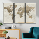 Detailed World Map Wall Art Canvas Print