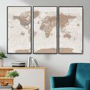 Framed Large World Map Canvas Print for Office Decor