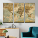 Vintage World Map Wall Art Canvas Print, Detailed World Map