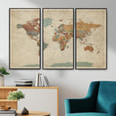 Vintage World Map Canvas Wall Art Print – Framed Modern