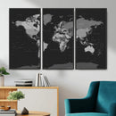 Black World Map Wall Art Canvas Print – Detailed Map of the by MyGreatCanvas | Canvas Wall Art Prints | Photo Prints & Wall Decor
