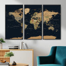 Vintage World Map Canvas on the Dark Background Wall Art