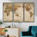 Vintage Detailed World Map Wall Art Canvas Print – Antique