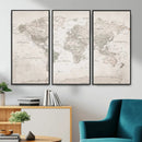 Antique Style World Map Canvas Print - Vintage Detailed