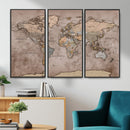 Grunge World Map Canvas Wall Art - Vintage Aged World Map