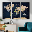 Minimalist World Map Canvas Wall Art - Watercolor Blue and