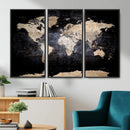 Grunge World Map Wall Art | 3-Panel Large Beige and Brown by MyGreatCanvas | Canvas Wall Art Prints | Photo Prints & Wall Decor