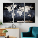 Vintage World Map Canvas Wall Art – Antique Triptych Map