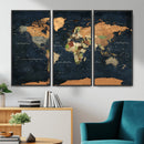 Vintage World Map Canvas Wall Art – Detailed Map with