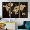 Brown World Map Canvas Print – Modern Travel Map Wall Art,