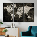 Vintage World Map Wall Art Canvas Print – Framed Large Map
