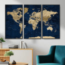 Navy Blue World Map Canvas Print – Detailed Map Minimal Navy