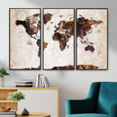 Blue Watercolor World Map Canvas Print – Framed Modern Wall