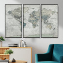 Neutral Vintage World Map Canvas Wall Art Print, Classic Map
