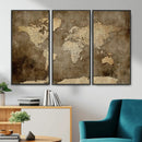 Dark Vintage World Map Canvas Wall Art Print, Antique Map