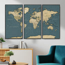 Minimal Vintage World Map Canvas Wall Art Print, Neutral