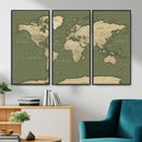 Vintage World Map Canvas Wall Art Print, Classic Global Map