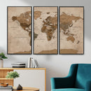 World Map Canvas Wall Art Print, Detailed Global Map Artwork