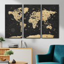 Vintage Blue and Brown World Map Canvas Wall Art – Framed