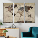 Neutral Watercolor World Map Canvas Wall Art – Framed Earth