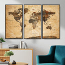 Navy Blue and Gold World Map Canvas Print – Framed Luxury