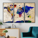Watercolor World Map Canvas Print – Framed Wall Art for