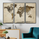 Vintage World Map Canvas Wall Art – Framed Travel Map for