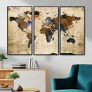 World Map Wall Art – Rustic Earth Tone Canvas Print, Antique