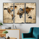 Rustic Watercolor World Map Canvas Wall Art – Framed Travel
