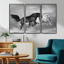 Wild Horses Wall Art Canvas Print – Framed Black and White