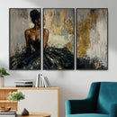 Black Woman Canvas Wall Art — Black Gold Gown Fashion Print by MyGreatCanvas | Canvas Wall Art Prints | Photo Prints & Wall Decor