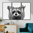 Funny Raccoon Canvas Wall Art, Black White Hands Up Animal Photo Print, Humorous Wildlife Decor, Kids Room Nursery Art, Quirky Animal Gift by MyGreatCanvas | Canvas Wall Art Prints | Photo Prints & Wall Decor