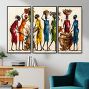 African Folk Art Canvas Wall Art, Colorful African Women Village Painting Print, Tribal Ethnic Home Decor, Vibrant African Art, Living Room