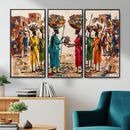 African Folk Art Canvas Wall Art, Colorful African Women Village Painting Print, Tribal Ethnic Home Decor, Vibrant African Art, Living Room