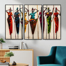 African Folk Art Canvas Wall Art, Colorful African Women Village Painting Print, Tribal Ethnic Home Decor, Vibrant African Art, Living Room