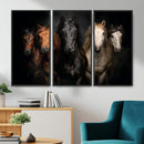Horse Wall Art Canvas Print, Wild Horses Portrait Photography, Dramatic Equestrian Decor, Black Brown White Horse Herd, Rustic Ranch Art