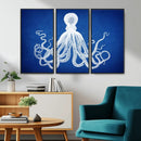 Large 3-Panel Blue Octopus Canvas Wall Art | Coastal Marine by MyGreatCanvas | Canvas Wall Art Prints | Photo Prints & Wall Decor