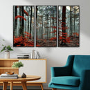 Autumn Forest Wall Art – Enchanting Red Leaves Canvas Print,