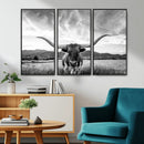 Longhorn Black and White Wall Art – Rustic Western Bull