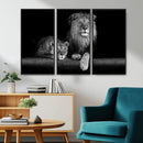 Large Black and White Lion Couple Wall Art Canvas Print –