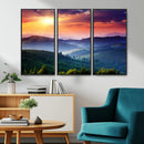 Beautiful Sunset over Hills Forest Landscape Canvas Wall Art