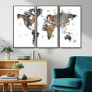 Modern Metallic World Map Canvas Wall Art – Framed