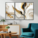 Gold Waves on Pure White Canvas – Gold Abstract Art for