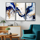 Golden Cascades on Midnight Blue – Deep Blue Abstract Wall