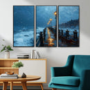 Stormy Night at Beach Pier Oil Painting Large Wall Art