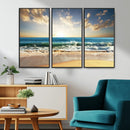 Golden Sunset Beach Triptych Canvas Wall Art for Living Room
