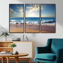 Serene Ocean Sunset Canvas Wall Art - Beach Waves at Sunset,