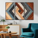 Geometric Wood Art Wall Decor Canvas Print, Rustic Wooden