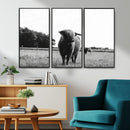 Black and White Highland Cow Wall Art Canvas Print | Rustic